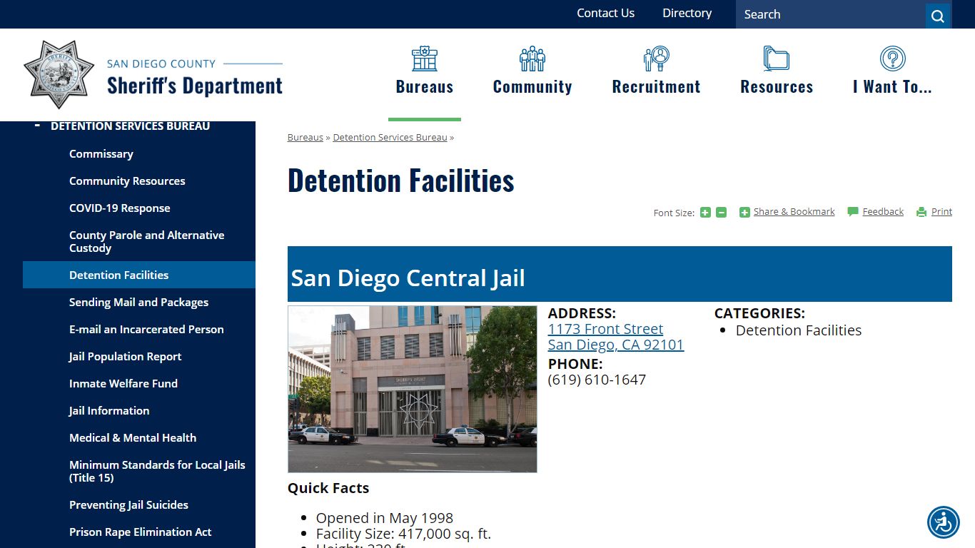 Detention Facilities | San Diego County Sheriff