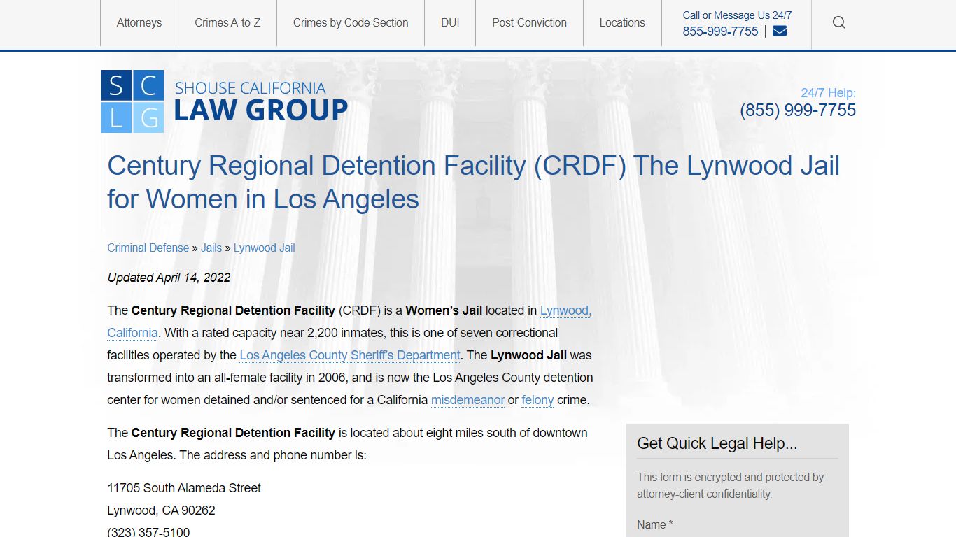 Info For The Century Regional Detention Center (Lynwood Jail)